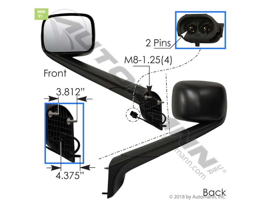 Cascadia Hood Mirror RH Black P4