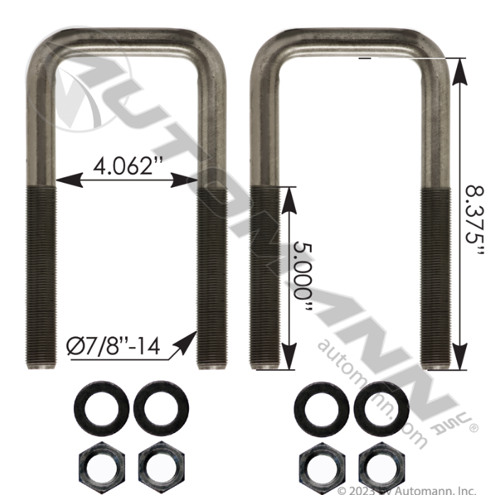 U Bolt Kit Square 7/8in X 4in X 8-3/8in