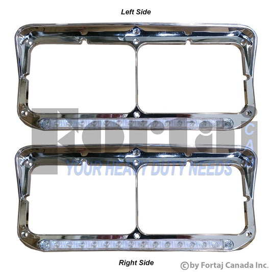 Chrome Plastic Dual Rectangular Headlight Bezel With Visor (Pair)